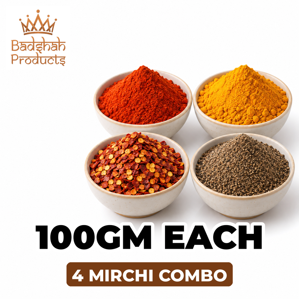 Badshah Products 4 Mirchi Combo - Lal Mirch, Haldi, Dadar Mirch, Black Pepper (100GM Each)