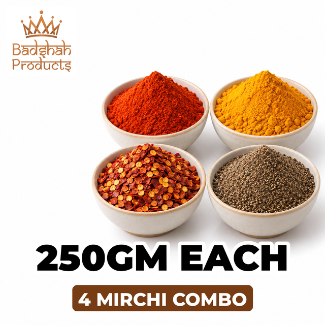 Badshah Products 4 Mirchi Combo - Lal Mirch, Haldi, Dadar Mirch, Black Pepper (250GM Each)