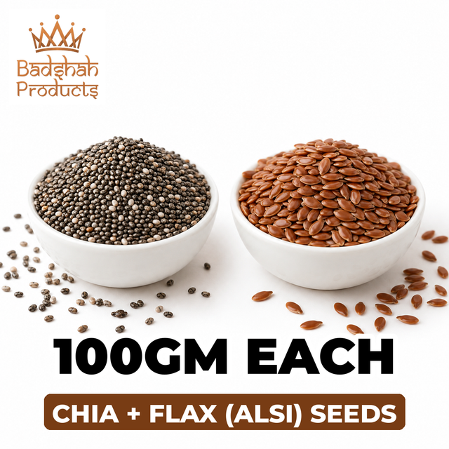 Badshah Products Chia + Flax (Alsi) Seeds - Pack of 2 (100GM Each)