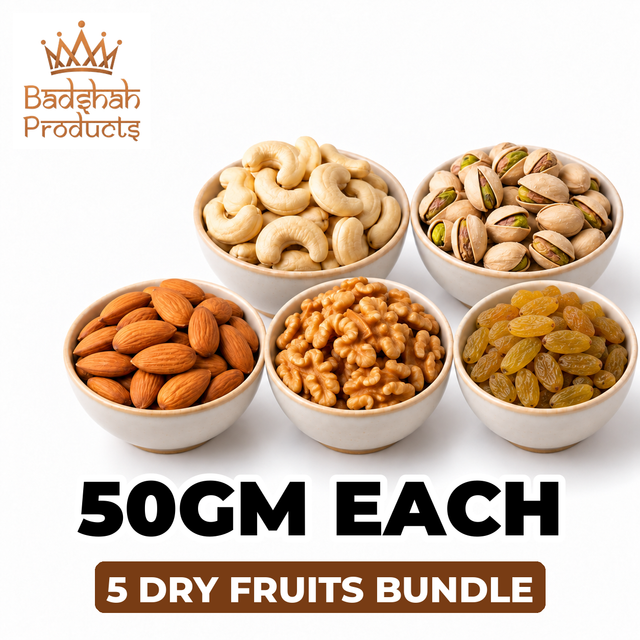 Badshah Products 5 Dry Fruits Bundle - Kaju, Pista, Badam, Akhrot, Kishmish (50GM Each)