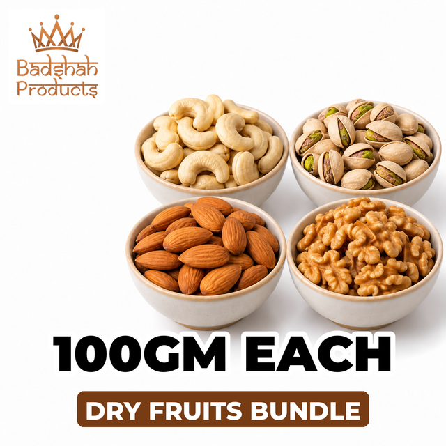Badshah Products Dry Fruits Bundle - Kaju, Pista, Badam, Akhrot Giri (100GM Each)