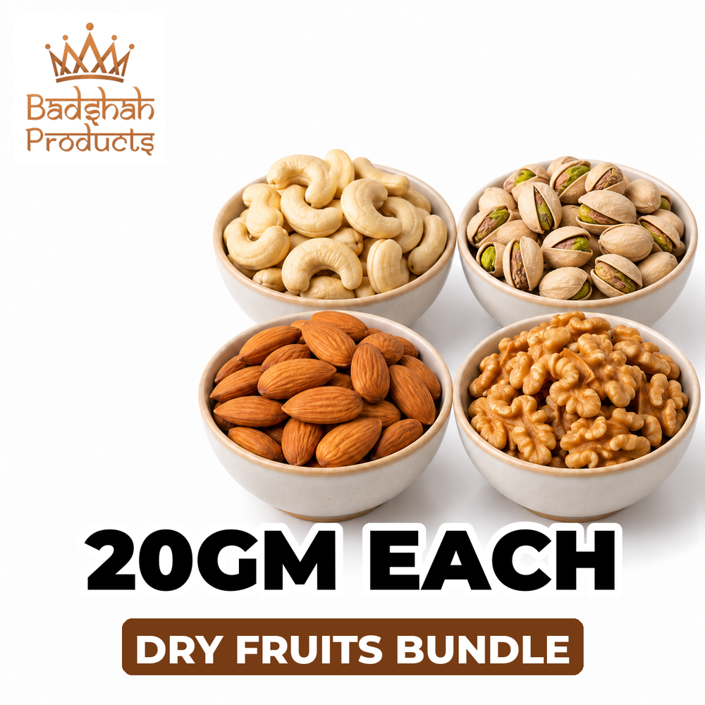 Badshah Products Dry Fruits Bundle - Kaju, Pista, Badam, Akhrot Giri (20GM Each)